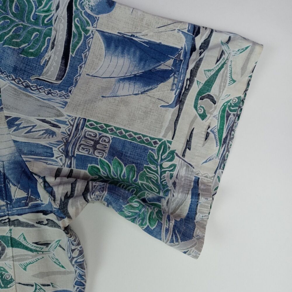 RJC Hawaiian Shirt Reverse Print Made in Hawaii Men's Large Aloha Fish Vintage - Picture 4 of 12